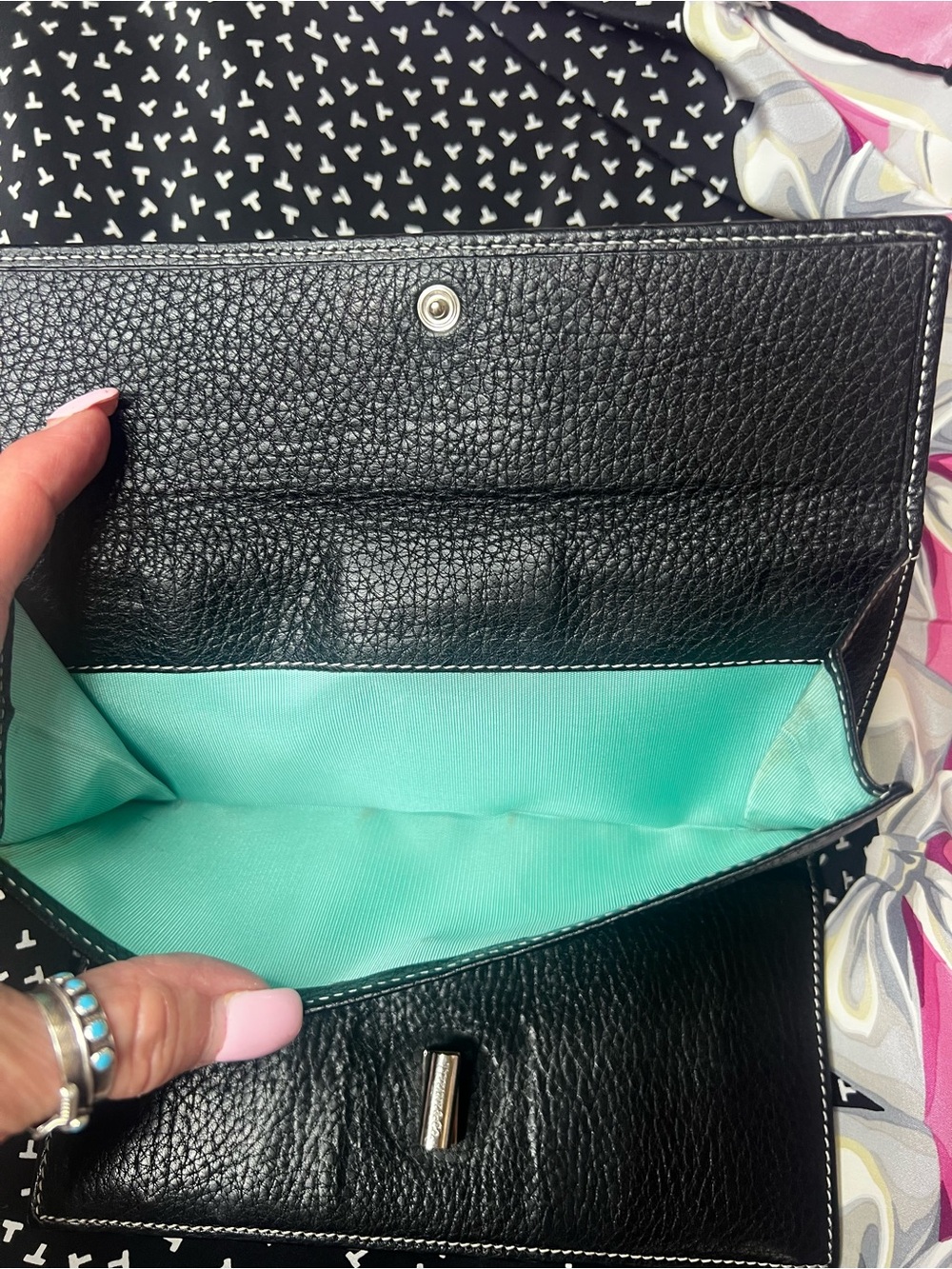 Tiffany & Co. Black Pebbled Leather Continental Wallet Tiffany Blue Interior - Picture 6 of 16